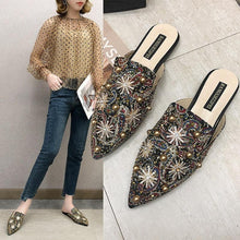 将图片加载到图库查看器,Luxury Women Mules Ladies Summer Slippers Women Shoes New Low Heels Flat Casual Shoes Woman Flip Flops Mules For Women Slip On Flats Loafers Pointed Toe Womens Mules
