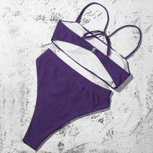 Load image into Gallery viewer, Bikinis Solid Push Up Bikini Padded Bra Straps High Waist Swimsuit Female Swimwear Women's Bathing Suit Lace up Bikini Ribbed Two Piece Swimsuit