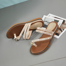 Load image into Gallery viewer, Rhinestones Women Sandals Flip Flops Summer Leather Crystal Slippers Sandals For Women Casual Summer Flat Rhinestone Crystal Sandal Slippers Comfy Beach Shoes Flip Flops