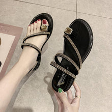 Load image into Gallery viewer, Rhinestones Women Sandals Flip Flops Summer Leather Crystal Slippers Sandals For Women Casual Summer Flat Rhinestone Crystal Sandal Slippers Comfy Beach Shoes Flip Flops