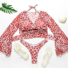 将图片加载到图库查看器,New Bikini Bikini Swimsuit For Women 3 Pieces Set Knot Front Off Shoulder Cover Up with Halter Bikini Sets Bathing Suit Women Swimwear Female Swimsuit Three-pieces Bikini set Halter Bather Bathing Suit Swim Beach Lady