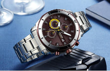将图片加载到图库查看器,Luxury Men's Business Quartz Watches Blue Fashion Chronograph Elegant Stainless Steel Wristwatches For Man