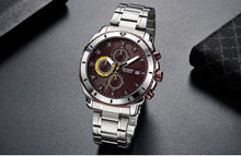 将图片加载到图库查看器,Luxury Men's Business Quartz Watches Blue Fashion Chronograph Elegant Stainless Steel Wristwatches For Man