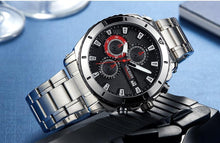 将图片加载到图库查看器,Luxury Men's Business Quartz Watches Blue Fashion Chronograph Elegant Stainless Steel Wristwatches For Man
