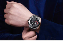 将图片加载到图库查看器,Luxury Men's Business Quartz Watches Blue Fashion Chronograph Elegant Stainless Steel Wristwatches For Man