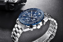 Load image into Gallery viewer, New Men Silver Blue Watch Business Analog Chronogragh Full Steel Luxury Casual Male Waterproof Sports Design Watches
