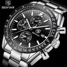Load image into Gallery viewer, New Men Silver Blue Watch Business Analog Chronogragh Full Steel Luxury Casual Male Waterproof Sports Design Watches