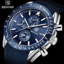 Load image into Gallery viewer, New Men Silver Blue Watch Business Analog Chronogragh Full Steel Luxury Casual Male Waterproof Sports Design Watches