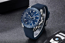 Load image into Gallery viewer, New Men Silver Blue Watch Business Analog Chronogragh Full Steel Luxury Casual Male Waterproof Sports Design Watches