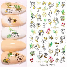 Load image into Gallery viewer, Summer Glitter Nail Decals Stickers Gold Black White Leaf Manicuring Foils Geometric Slider Nail Art Adhesive Decor Adhesive 3D Wave Design Decoration for Women Girls Art Stickers Decal Decoration Metallic Curve Strip Line Nail Decor