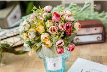 Load image into Gallery viewer, 15heads/1 bundle Silk Tea Roses Bride Bouquet for Christmas Home Wedding New Year Decoration Fake Artificial Flowers Home Decor