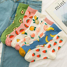 Load image into Gallery viewer, Women Funny Socks Spring Autumn Cartoon Socks Avocado Lemon Watermelon Peach Strawberry Banana Casual Socks Combed Out Of Cotton Soft Socks For Men And Women