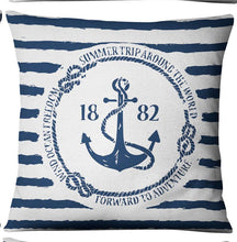 将图片加载到图库查看器,Navigation Navy Blue Nautical Shell Starfish Linen Pillow Cover Blue Anchor Navigation Anchor Sailboat Pillowcase Marine Cushion Cover Sofa Home Decorative Cushion Cover For Home
