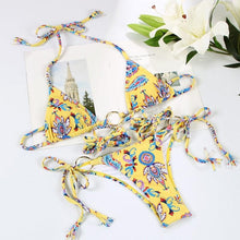 Load image into Gallery viewer, Handwork Bikinis Small Ruffle Swimsuit Vintage Print Swimwear Women Bathing Suit Leopard Patchwork Bikini Set String