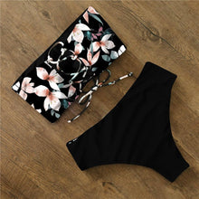 将图片加载到图库查看器,Bikini Swimwear Swimsuit Women Floral Print High Waist Bikini Set Back Cross Bathing Suit Female Beach Wear Women's Bikini Swimsuits Strapless Two Pieces Bathing Suits