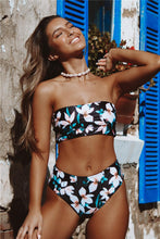 将图片加载到图库查看器,Bikini Swimwear Swimsuit Women Floral Print High Waist Bikini Set Back Cross Bathing Suit Female Beach Wear Women's Bikini Swimsuits Strapless Two Pieces Bathing Suits