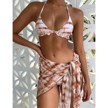 Load image into Gallery viewer, Bikini Women Push Up Swimsuit 3 Piece Bikini Set With Cover Up Women's Fashion 3 Piece Tie Dye Top Bikini Set Swimsuit Cover Up Skirt Swimwear Push Up Bather Swim Wear