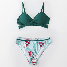 将图片加载到图库查看器,Push Up Floral Bikini Sets Women Two Pieces Swimsuits Women's Bathing Suits Push Up Halter Bandage Bikini Floral Printing Swim Bottoms Two Piece Swimsuits New Girl Beach Bathing Suits Swimwear