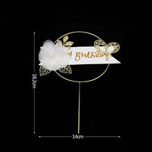 Load image into Gallery viewer, 1Pcs Metal Happy Birthday Cake Topper Artificial flowers Cake Toppers Happy Birthday Cake Topper Metal And Acrylic Cake Decoration With Pink Artificial Flower Cluster For DIY Baby Shower Birthday Party Decoration Baking Decor