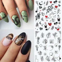 Load image into Gallery viewer, Abstract Lady Face Water Decals Fruit Flower Summer Leopard Alphabet Leaves Nail Stickers Water Black Leaf Sliders Marble Nail Art Stickers Water Transfer Nail Decals Full Wraps Gradient Acrylic Nail Kits for Women Manicure Decoration