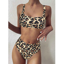 将图片加载到图库查看器,High Waist Bikini Leopard Bikini Women Push Up Swimsuit Women's Leopard Print Swimsuits High Waist Bikini Set 2 Piece Bathing Suits Women Printed Swimwear Tie Dye Summer Swim Beachwear