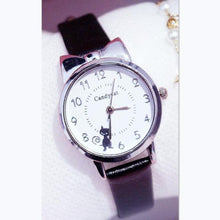 将图片加载到图库查看器,Women Charming Watch Set Pink Leather Strap Student Watch Children Black Cat Leather Strap And Round Dial Quartz Watches For Women Cat Dial With Stainless Steel Dial Quartz Watch