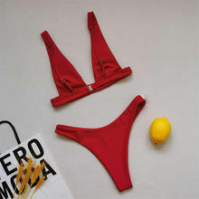 将图片加载到图库查看器,Summer Bikini Stylish Swimwear Women Halter Push Up Bikini Women's Neck Triangle Bikini Set Leopard Print Two Piece Swimsuits Set Swimsuit Female Lemon Print Bandage Bathing Suit