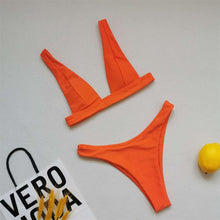 将图片加载到图库查看器,Summer Bikini Stylish Swimwear Women Halter Push Up Bikini Women's Neck Triangle Bikini Set Leopard Print Two Piece Swimsuits Set Swimsuit Female Lemon Print Bandage Bathing Suit