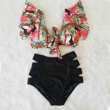 将图片加载到图库查看器,High Waist Bikini Ruffle Swimwear Women Print Swimsuit Push Up Bikinis Plus Size Bathing Suits Floral Beach Wear Bikini Swimsuits for Teen Girls