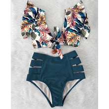 将图片加载到图库查看器,High Waist Bikini Ruffle Swimwear Women Print Swimsuit Push Up Bikinis Plus Size Bathing Suits Floral Beach Wear Bikini Swimsuits for Teen Girls