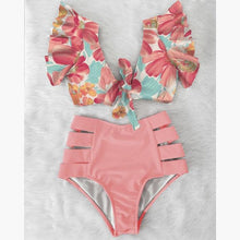 将图片加载到图库查看器,High Waist Bikini Ruffle Swimwear Women Print Swimsuit Push Up Bikinis Plus Size Bathing Suits Floral Beach Wear Bikini Swimsuits for Teen Girls