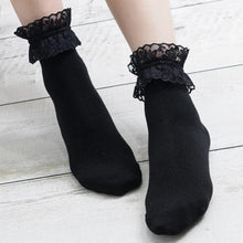 Load image into Gallery viewer, Women Lace Mesh Black White Cotton Socks Japanese Maiden Lovely Short Socks Frilly Ruffle Princess Socks For Women