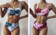将图片加载到图库查看器,High Waist Bikini Leopard Bikini Women Push Up Swimsuit Women's Leopard Print Swimsuits High Waist Bikini Set 2 Piece Bathing Suits Women Printed Swimwear Tie Dye Summer Swim Beachwear