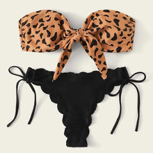 将图片加载到图库查看器,Summer Blue Bikini Women Swimwear Female Swimsuit Women’s Floral Print Lace-up Strapless Padded Comfortable Swimwear Bathing Suit Two-pieces Bikini Set Knotted Bathing Swim Suit