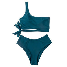 Load image into Gallery viewer, Women Leopard Print Swimsuit Women's Bikini One Shoulder Top High Waist Bottom Two Piece Swimsuits Women Push Up Bikini Set One Shoulder Beachwear Summer Leopard Bathing Suit High Waist Swimwear For Women