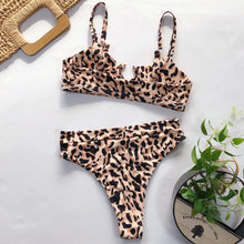 Load image into Gallery viewer, Leopard Bikinis Bikini Swimming Women's Bathing Suits Push Up Swimsuit Women's Padded Underwire Bikini Wire Push Up Bathing Suit Leopard Printed High Cut Vintage Swimsuit