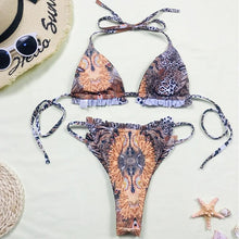 将图片加载到图库查看器,Print Swimsuit 3 Piece Mesh Bikini Set Women's Ribbed Floral Bikini Set Tie Side Swimsuit Cover Ups Daisy Butterfly Print Three Piece Bikini Swimwear Triangle Micro Bikini String Halter Swimwear Women Low Waist Bathing Suit