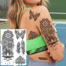 Load image into Gallery viewer, 53 Sheets Black Lace Temporary Tattoos Sticker Butterfly Flower Fake Tatoo Sticker Sexy Black Henna Temporary Tattoos For Women