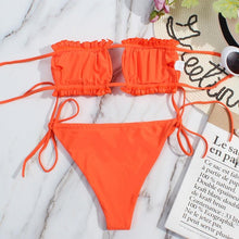 将图片加载到图库查看器,Bikini Women Swimsuit Female Low Waist Swimwear Women Beach Mini Thong Bikini Set Bathing Suit Women Thong Swimsuits Strapless 2 Piece Bikini String Tie Ruffle Brazilian Bathing Suit