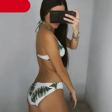 将图片加载到图库查看器,Push Up Women Bikinis Swimwear Women's Bathing Suits Push Up Halter Bandage Bikini Floral Printing Swim Bottoms Two Piece Swimsuits Women Swimsuits Bathing Suit Halter Leaf Print Beach Wear Plus Size
