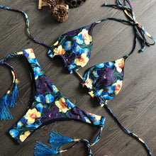 将图片加载到图库查看器,Popular Women's Beachwear Bikini Set Swimwear Push-Up Padded Swimsuit Floral Bikini Set Low Rise Ruffled Two Pieces Swimsuit Push Up Bathing Suit Swimwear