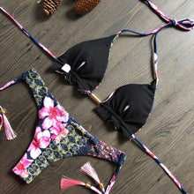 将图片加载到图库查看器,Popular Women's Beachwear Bikini Set Swimwear Push-Up Padded Swimsuit Floral Bikini Set Low Rise Ruffled Two Pieces Swimsuit Push Up Bathing Suit Swimwear