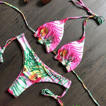 将图片加载到图库查看器,Popular Women's Beachwear Bikini Set Swimwear Push-Up Padded Swimsuit Floral Bikini Set Low Rise Ruffled Two Pieces Swimsuit Push Up Bathing Suit Swimwear