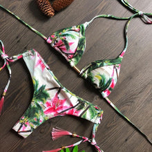 将图片加载到图库查看器,Popular Women's Beachwear Bikini Set Swimwear Push-Up Padded Swimsuit Floral Bikini Set Low Rise Ruffled Two Pieces Swimsuit Push Up Bathing Suit Swimwear