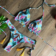 将图片加载到图库查看器,Popular Women's Beachwear Bikini Set Swimwear Push-Up Padded Swimsuit Floral Bikini Set Low Rise Ruffled Two Pieces Swimsuit Push Up Bathing Suit Swimwear