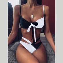 Load image into Gallery viewer, Solid Bikini Set Swimsuit Women Bikini Swimwear Female Halter Top Bathing Suit Swimming Wear Bikini High Cut Swimsuit High Waist Plus Size Summer Swimwear