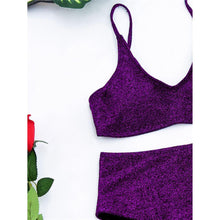 Load image into Gallery viewer, Glitter Sparkling Female Swimsuit High Waist Bikini Women's High Waist Bikinis Party Glitter Scoop Neck Crop Top Swimsuits Two Piece Bathing Suit Women Swimwear Two-pieces Bikini Set Summer Swim Suit