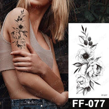 Load image into Gallery viewer, Waterproof Temporary Black Tattoo Sticker Peony Flower Snake Sketch Luxury Big Tattoo For Womens
