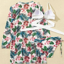 将图片加载到图库查看器,Summer Floral Print Bikini Swimsuit Women 3 Piece High-Waist Bikini Set Swimwear Female Push-Up Bathing Suit Tropical High Waist Wrap Swimsuit With Beach Cover Ups Soft And Breathable Summer Bikini