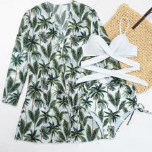 将图片加载到图库查看器,Summer Floral Print Bikini Swimsuit Women 3 Piece High-Waist Bikini Set Swimwear Female Push-Up Bathing Suit Tropical High Waist Wrap Swimsuit With Beach Cover Ups Soft And Breathable Summer Bikini